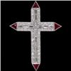 Image 3 : Platinum 1.56 ctw Round Baguette Diamond & Trillion Ruby Cross Pendant Pin Brooc