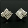 Image 1 : 14K White Gold 1.50 ctw 50 Round Diamond Square Multi Channel Omega Back Earring