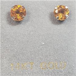 14K Yellow Gold 2 Citrine(0.6ct) Earrings, Made in Canada, Suggested Retail Value $160