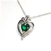 Image 2 : Silver Simulated Emerald Heart Shaped Pendant With Chain Necklace (~length 18"cm), Suggested Retail