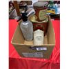 Image 1 : Box lot of tins seltzer bottles etc