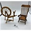 Image 1 : Two vintage dollhouse items  chair and spinning wheel