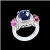 Image 2 : 5.81CT NATURAL CEYLON BLUE SAPPHIRE / PINK TOURMALINE 14K W/G RING