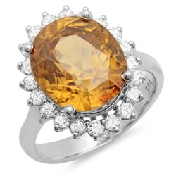 10.82ct Yellow Zircon 14 K White  Gold Ring