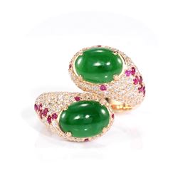 GIA 4.24ct Natural Type A Imperial Jadeite Jade 18K Rose / Yellow Gold Ring
