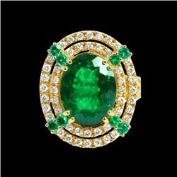 GIA 6.58ct COLOMBIAN EMERALD 18K YELLOW GOLD RING