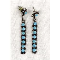Vintage Zuni Sterling Turquoise Dangle Earrings