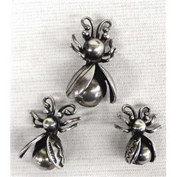 3 Vintage Native American Navajo Sterling Insect Brooches