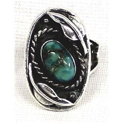 Navajo Old Pawn Sterling Turquoise Ring, Sz 7.25