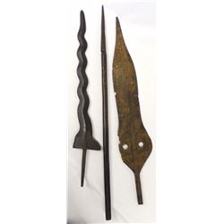 3 Antique Ethnic Cast Metal, Iron, & Wood Spears