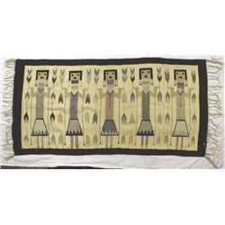 Vintage Mexican Yei bi Chei Fringed Rug