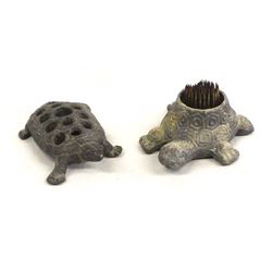 2 Antique Cast Iron Turtle Flower Frogs