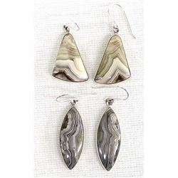 2 Pairs of Sterling & Lace Agate Earrings