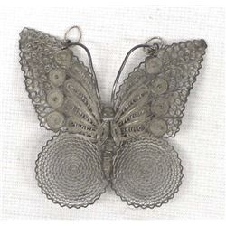 Antique Mexican Silver Filigree Butterfly Pendant
