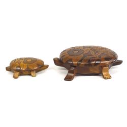 2 Hand Carved Turtle Lidded Trinket Boxes