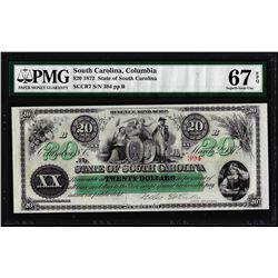 1872 $20 State of South Carolina Revenue Bond Obsolete Note PMG Superb Gem Unc. 67EPQ