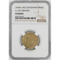 AH451-492 Ghaznavid Dinar A-1637 Ibrahim Gold Coin NGC Genuine