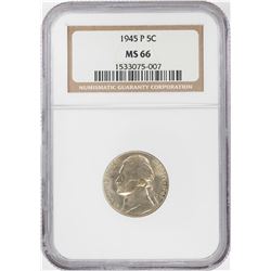 1945-P Jefferson Silver Nickel Coin NGC MS66