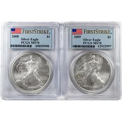 Lot of 2008-2009 $1 American Silver Eagle Coins PCGS MS70 First Strike