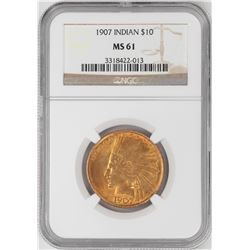 1907 $10 Indian Head Eagle Gold Coin NGC MS61
