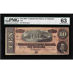 1864 $10 Confederate States of America Note T-68 PMG Uncirculated 63