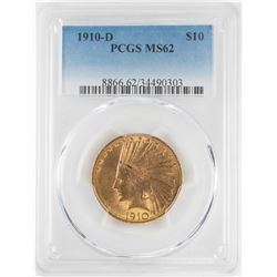 1910-D $10 Indian Head Eagle Gold Coin PCGS MS62