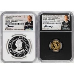1792-2017 Half Disme 1/10 oz. Gold & 1oz. Silver Medals NGC PF70 W/ Moy Signature Set