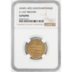 AH451-492 Ghaznavid Dinar A-1637 Ibrahim Gold Coin NGC Genuine