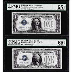 (2) Consecutive 1928A $1 Silver Certificate Notes Fr.1601 PMG Gem Uncirculated 65EPQ