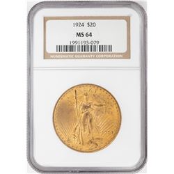 1924 $20 St Gaudens Double Eagle Gold Coin NGC MS64