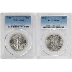 Lot of (2) 1943 Walking Liberty Half Dollar Coins NGC MS64