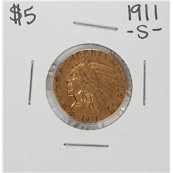 1911-S $5 Indian Head Half Eagle Gold Coin