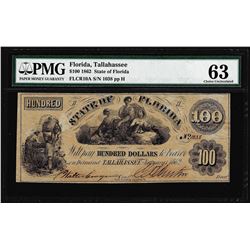 1862 $100 State of Florida Tallahassee Cr.10A Obsolete Note PMG Ch. Uncirculated 63