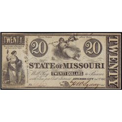 1862 $20 State Of Missouri Jefferson City Obsolete Note