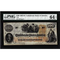 1862 $100 Confederate States of America Note T-41 PMG Choice Uncirculated 64EPQ