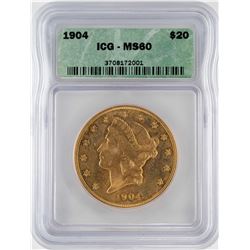 1904 $20 Liberty Head Double Eagle Gold Coin ICG MS60