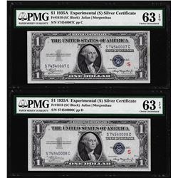(2) Consec. 1935A $1 "S" Experimental Silver Certificate Notes PMG Uncirculated 63EPQ