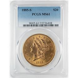 1885-S $20 Liberty Head Double Eagle Gold Coin PCGS MS61