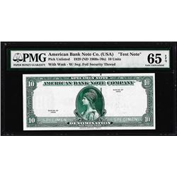 1929 10 Unit American Bank Note Co. "Test Note" PMG Gem Uncirculated 65EPQ