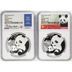 Lot of (2) 2019 China 10 Yuan Silver Panda Coins NGC MS70 Early Releases