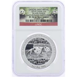 2014 China Silver Panda Smithsonian Institution Medal NGC PF70 Ultra Cameo w/Box & COA