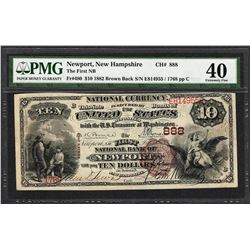 1882BB $10 First NB of Newport, NH CH# 888 National Currency Note PMG Extremely Fine 40