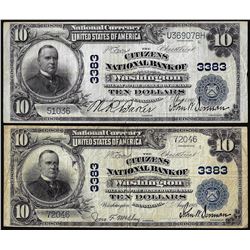 Lot of (2) 1902 PB $10 Citizens NB of Washington, PA CH# 3383 National Currency Notes
