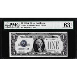 1928A $1 Funnyback Silver Certificate Note Fr.1601 PMG Choice Uncirculated 63EPQ