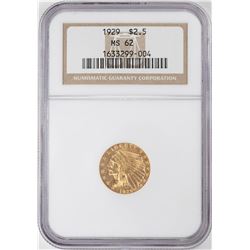 1929 $2 1/2 Indian Head Quarter Eagle Gold Coin NGC MS62