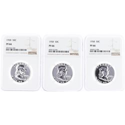 Lot of (3) 1958 Proof Franklin Half Dollar Coins NGC PF66