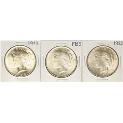 Lot of (3) 1923 $1 Peace Silver Dollar Coins