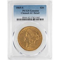 1865-S $20 Liberty Head Double Eagle Gold Coin PCGS AU Details