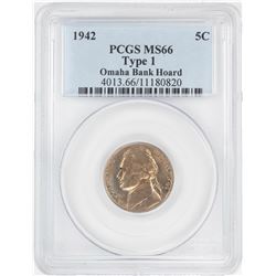 1942 Type 1 Jefferson Nickel Coin PCGS MS66 Omaha Bank Hoard