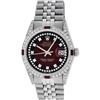 Image 2 : Rolex Mens Stainless Steel Diamond Lugs Red Vignette & Ruby Datejust Wristwatch